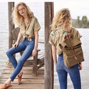 Madewell tie front safari shirt embroidery
